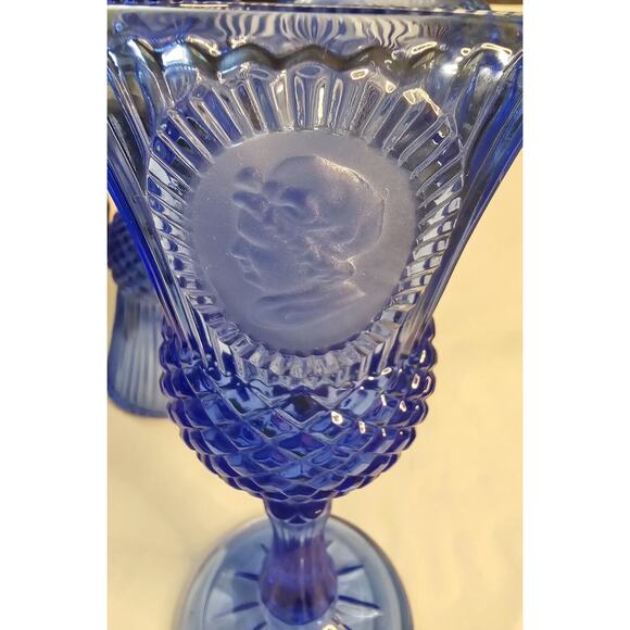 Cobalt Blue Fostoria Glasses Made For Avon George Martha Washington Set Of Three - Picture 4 of 16